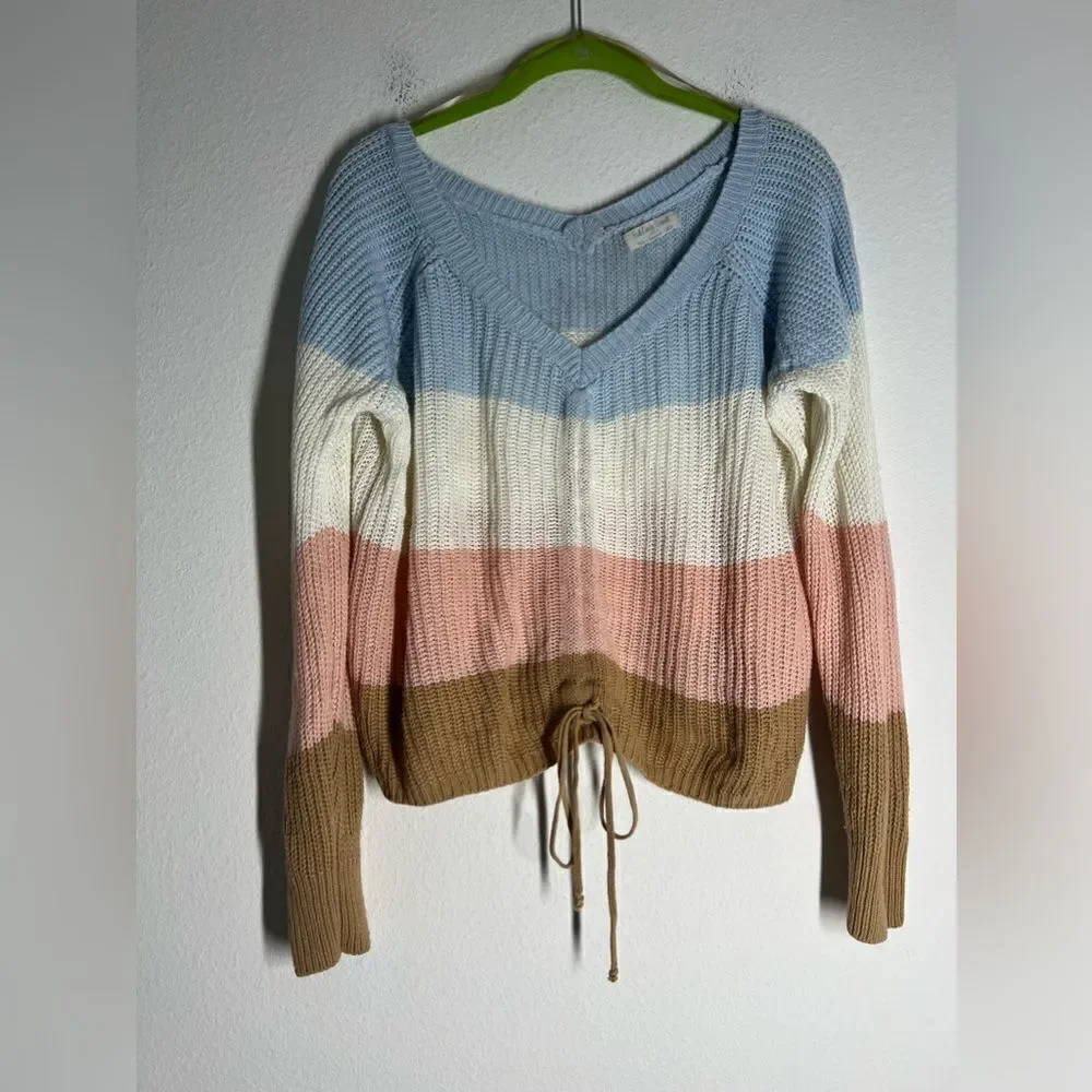Full Circle Trends Women’s Knit Cropped Pullover Sweater Color Block SZ L